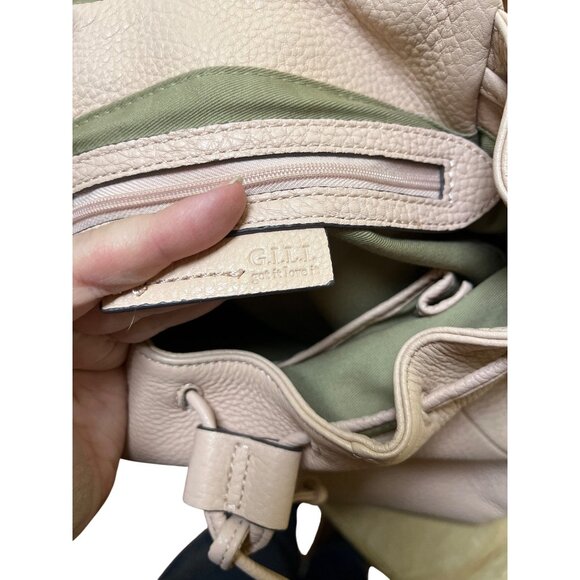 G.I.L.I. Roma Convertible Leather Backpack Purse Light Pink/Nude O/S Gold Accent
